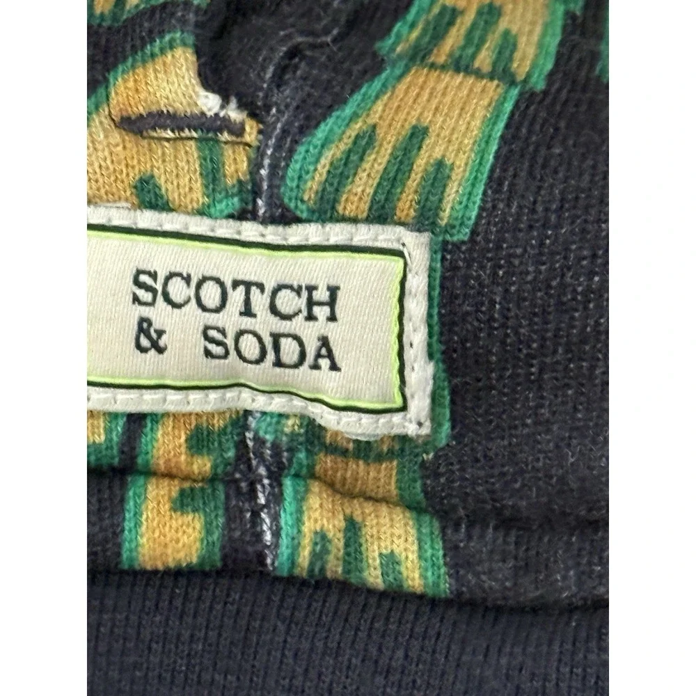 Scotch & Soda Vacation Shirt Black Hoodie Surf Palm Trees Pocket Logo Boys SZ 10